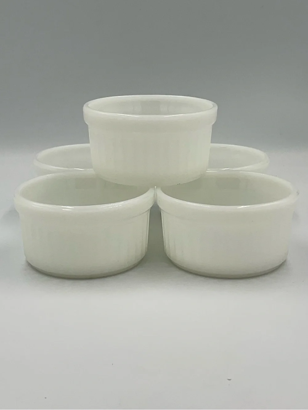 Vintage Anchor Hocking Fire-King White Milk Glass Oven-Safe Ramekins - Set of 5